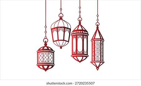 Traditional Islamic Hanging Lantern Set with Geometric Arabic Patterns