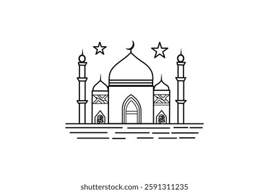 Traditional islamic lamp black and white sketch arabic lantern outline drawing isolated minimalist eid lantern vector hand-drawn design