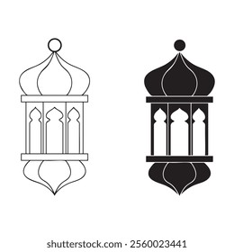 Traditional Islamic Lantern in Outline and Solid Silhouette Style