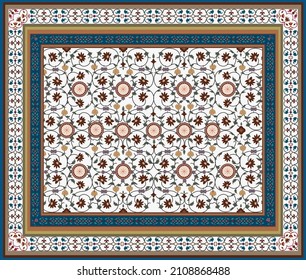 Traditional Islamic Mughal Indian Motif Rugs Vector Artwork Illustration