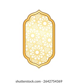 Traditioneller islamischer Fensterbogenrahmen mit arabischem Arabeske-Muster im orientalischen Stil. Golden Ramadan, Eid Mubarak glänzende dekorative Vektordesign-Element. Vintage Moschee Architektur