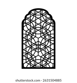 Tradicional janela islâmica ou porta de portão com padrão árabe arabesco em estilo oriental. Moldura preta do Ramadã. Arco decorativo marroquino. Vintage muçulmano arquitetura arquitetura vetor elemento de design