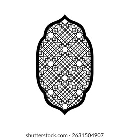 Traditional Islamic window shape, Ramadan black frame with Arabic arabesque pattern in oriental style. Moroccan decorative ornament arch. Vintage Muslim mosque architecture vector design element