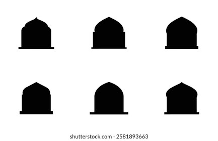 Traditional Islamic window shapes in oriental style. Islamic  window Dome Architectural Design silhouette vector illustration.