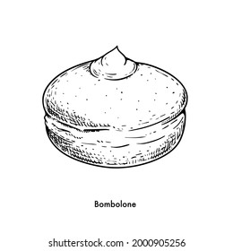 Traditional Italian baked sweet Bombolone with custard on top. Best for menu design and packages. Vector illustration isolated on white background.