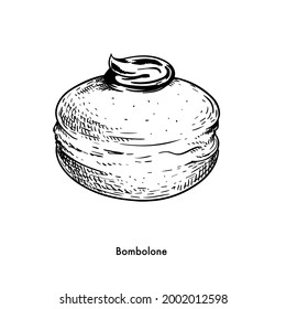 Traditional Italian baked sweet Bombolone with chocolate cream on top. Best for menu design and packages. Vector illustration isolated on white background.