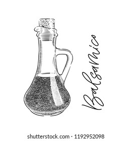 traditional Italian balsamic sauce bottle vintage engraving illustration with its name calligraphy