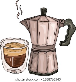 
Traditional italian coffee maker and coffee cup
