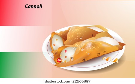 traditional italian dessert Cannoli. Straws with kres, vector illustration