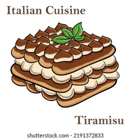 Traditional italian dessert tiramisu on a white background.