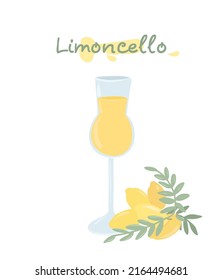 Traditioneller italienischer Likör-Limoncello. Lemon Drink Illustration für Menüs, Cafés, Restaurants, Postkarten.

