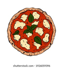 Traditional Italian pizza.
Pizza margarita .Hand drawn illustration