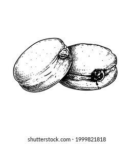 Traditional Italian sweets Bombolone with chocolate and custard cream. Best for menu design and packages. Vector illustration isolated on white background.