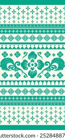 Traditional Jade Floral and Feathers Embroidery on Beige Design. Seamless Pattern Vector with Geometric Combine with Louis Tribal illustration for Fashion, Textile, Garment, Saree, Kilim, Striped.