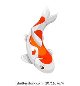 Traditional Japan Carp Coy Fish Vector Flat Illustration. Bright Asian Koyo Exotic Culture Symbol Isolated On White. Ethnic Chinese Koi Nautical Pond Creature Magic Oriental Sign Success And Fortune