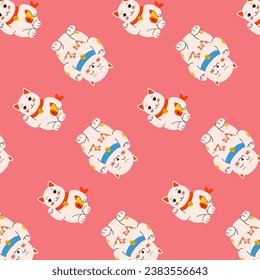 traditional japan cat pattern on pink background