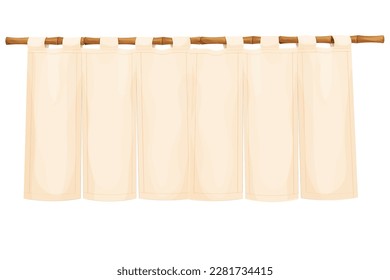 Traditional japan curtain on bamboo stick in cartoon style isolated on white background. Customer entrance cloth decoration