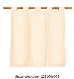 Traditional japan curtain on bamboo stick in cartoon style isolated on white background. Customer entrance cloth decoration