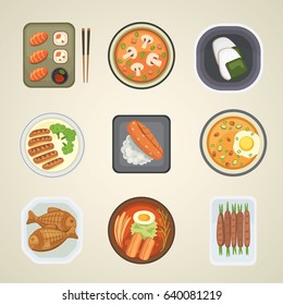 Traditional Japan food meal cooking culture lunch japanese asian cuisine vector illustration
