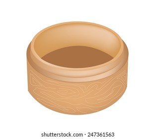 Traditional Japan, Illustration of Dim Sum Bamboo Basket or Chinese Bamboo Steamer for Steaming Chinese Food. 