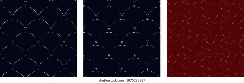 Traditional Japan pattern seigaiha allover design. Simple geometric wavy motif seamless groove ornament. Circular shapes print block for apparel textile, dress fabric, wrapping cloth, fashion garment.