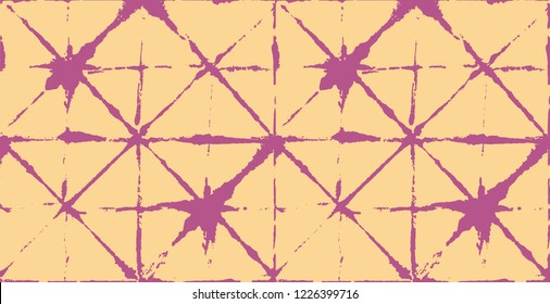 Traditional Japan Tie Dye Ornament Organic Kimono Vector Seamless Pattern. Wabi Sabi Ikat Geo Texture, Asian Fashion Textile Watercolour Batik Print. Trendy Shibori Geometric Seamless Summer Pattern