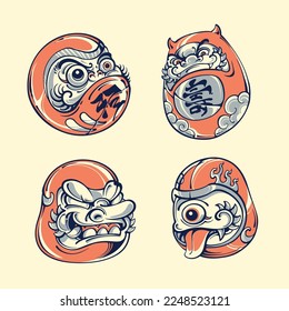 Activo japonés tradicional Daruma mascarilla arte vectorial