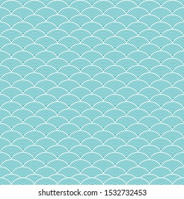 Traditional Japanese blue wave seamless pattern. Old oriented traditional blue half circle line wave wallpaper background use for fabric, cards, invitation, menu, etc. Vector illustrator.