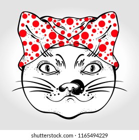 Traditional Japanese cat in national head-dress. Isolated vector
illustration.