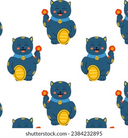 traditional japanese cat pattern, cartoon maneki