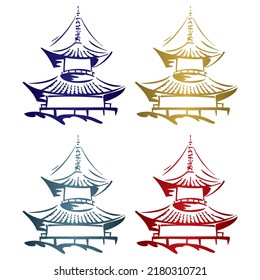 Traditional Japanese, Chinese, Asian Pagoda Building Vector Illustration
