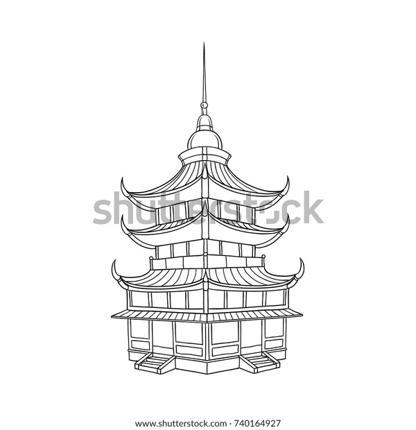 Batiment Traditionnel Japonais Chinois Pagodes Asiatiques Image Vectorielle De Stock Libre De Droits 740164927