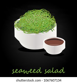 Traditional Japanese Chuka seaweed salad illustration isolated on black