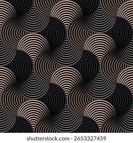 Traditional Japanese classic wave seamless wallpaper pattern. Repeating wavy line circles. Art Deco influence pattern. Contemporary design trend.