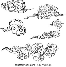 Traditional Japanese Clouds Vector Tattoo Embroiderychinese Stock ...