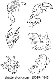 Traditional Japanese clouds vector for tattoo or embroidery.Chinese clouds and wave.