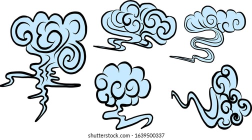 Traditional Japanese clouds vector for tattoo or embroidery.Chinese clouds and wave.clouds vector illustration for tattoo.waves vector set.