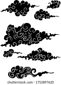 Traditional Japanese clouds vector for tattoo or embroidery.Chinese clouds and wave.