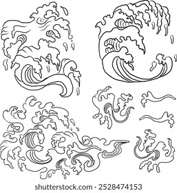 Tradicionales nubes japonesas y Vector ondulado para el arte del doodle y libro para colorear.