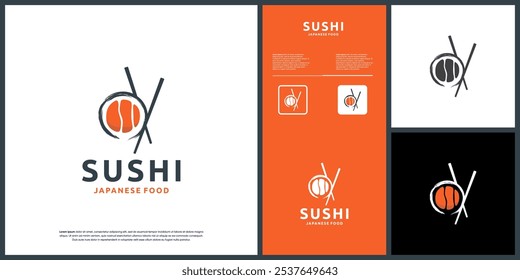 traditional Japanese cuisine, sushi and chopsticks, modern abstract, graphic design illustration.