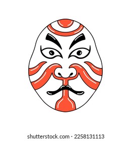 Traditional japanese culture mask of kabuki theatre stylized human face flat graphic vector illustration isolated on white background