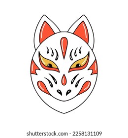 Traditional japanese culture mask of kitsune theatre stylized face flat graphic vector illustration isolated on white background