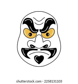 Traditional japanese culture mask war god design theatre stylized face human flat graphic vector illustration isolated on white background