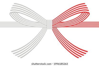 Traditional Japanese decorative string, mizuhiki, five red and white strands, bowknot