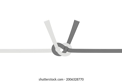Traditional Japanese decorative string, mizuhiki, 6 even black and white strands, awaji knot