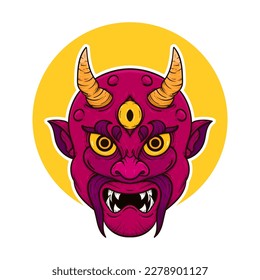 the traditional japanese demon oni mask illustration