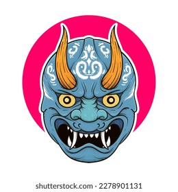 the traditional japanese demon oni mask illustration