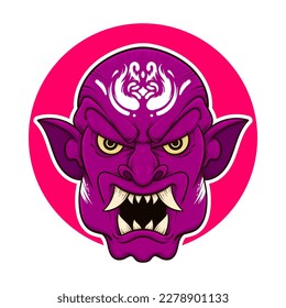 the traditional japanese demon oni mask illustration
