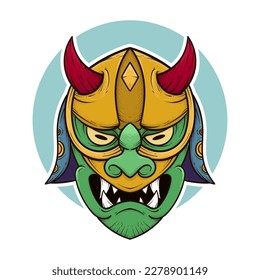 the traditional japanese demon oni mask illustration