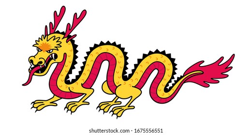 Traditional japanese dragon. Asian mythological creature. Vector cartoon illustration.